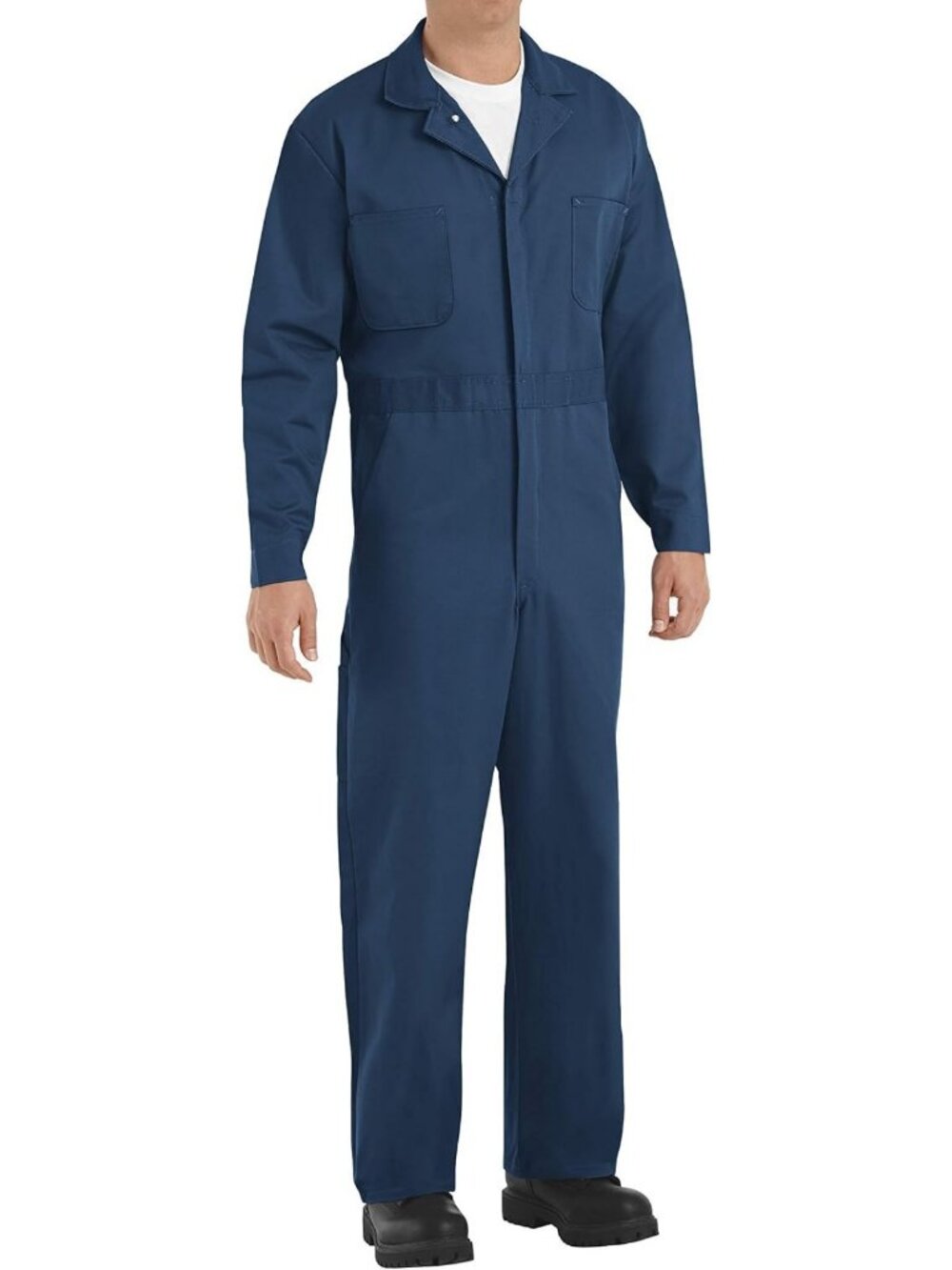 Men's Red Cotton Coverall Jumpsuit, Button-Front Utility Workwear, Durable